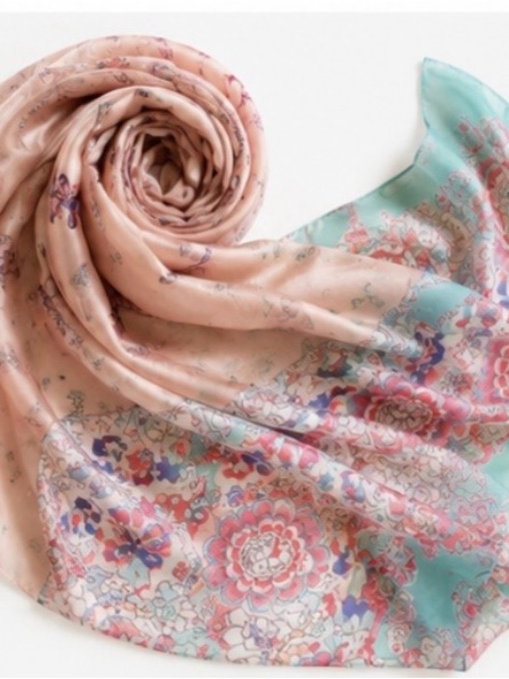 100% Silk Floral Scarf Mint Lightweight Women’s